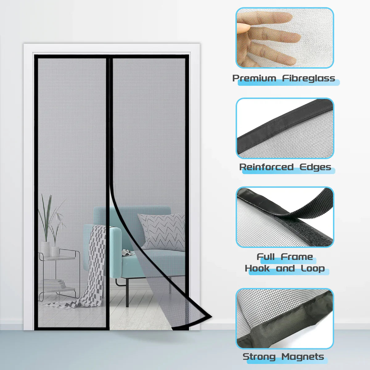 Mesh Screen Door Magnetic Anti Mosquito Curtain ستارة باب شبكية مغناطيسية ضد البعوض