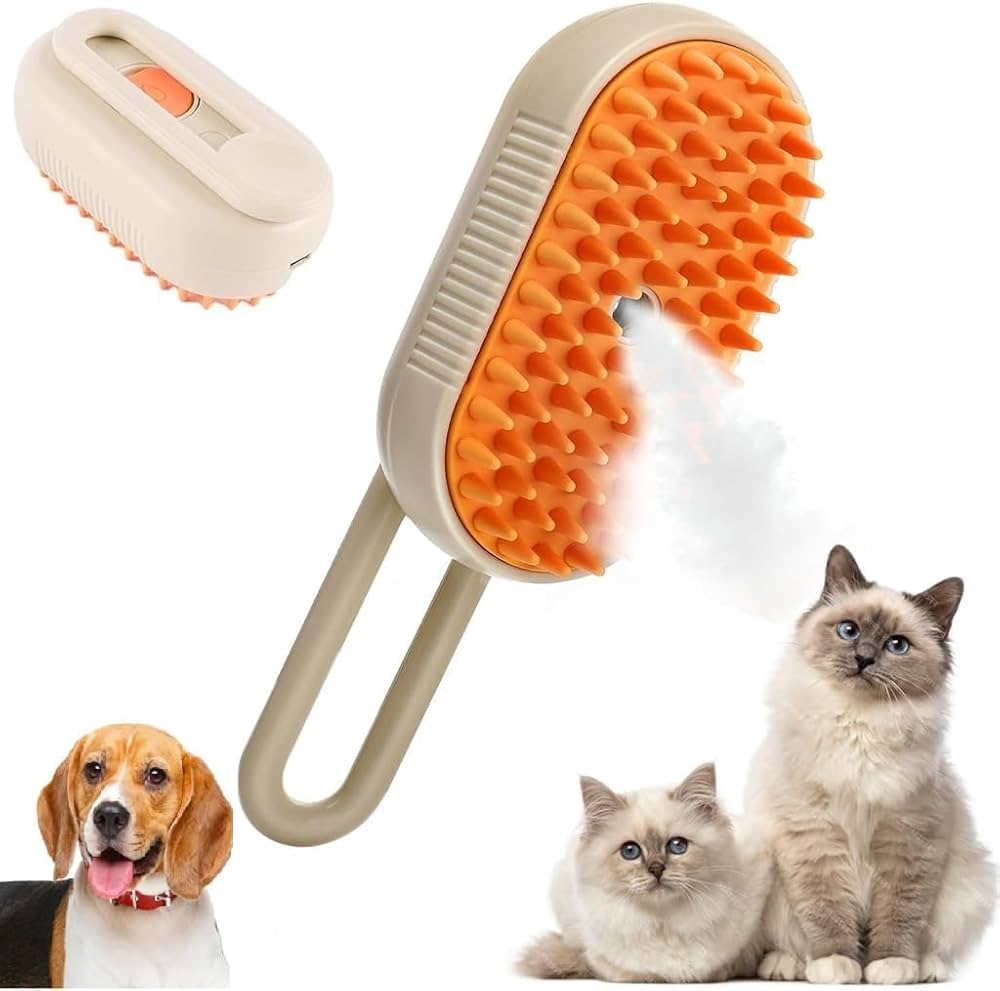 Pet Steamy Grooming Brush Cat & Dog 3-in-1| Rechargeable