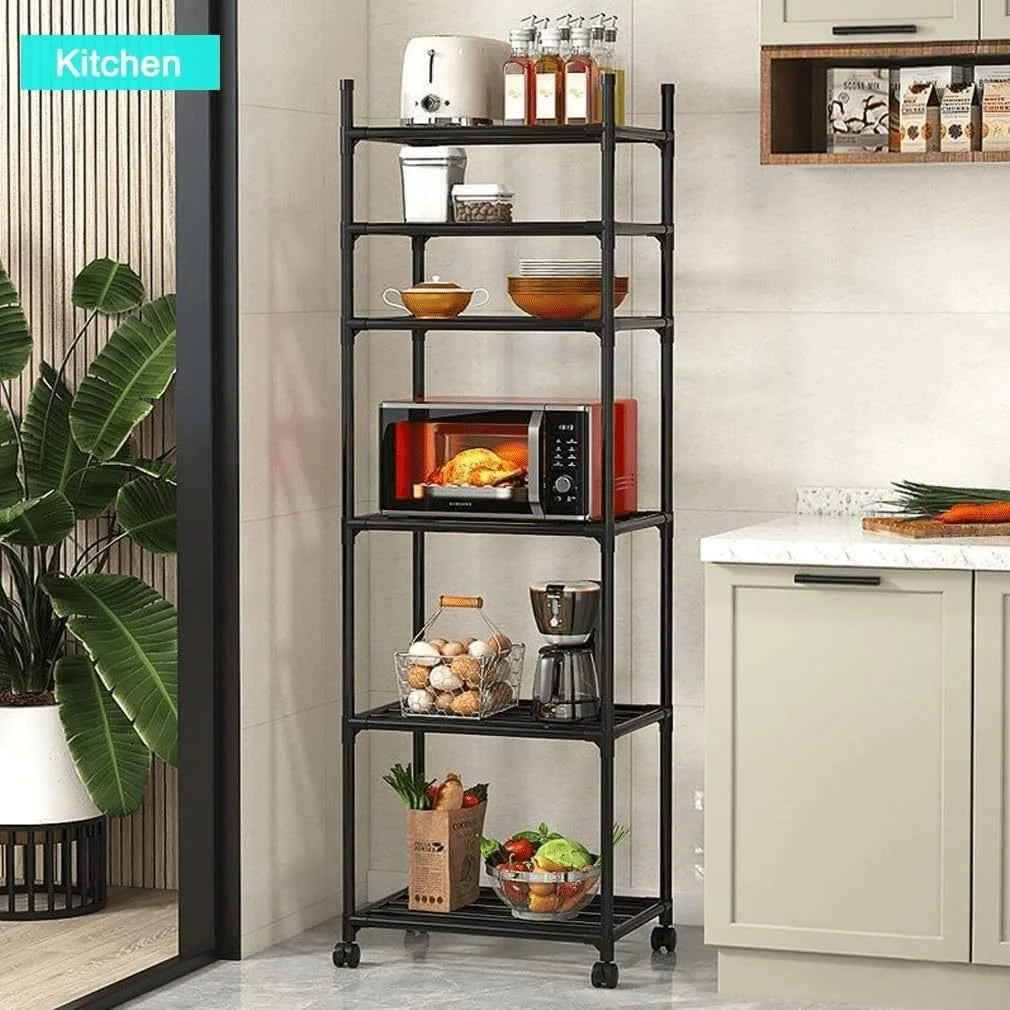 Steel Heavy Duty 6 Tier Rolling Kitchen Storage Shelves رفوف تخزين مطبخ متحركة 6 طوابق