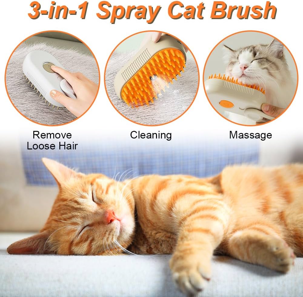 Pet Steamy Grooming Brush Cat & Dog 3-in-1| Rechargeable