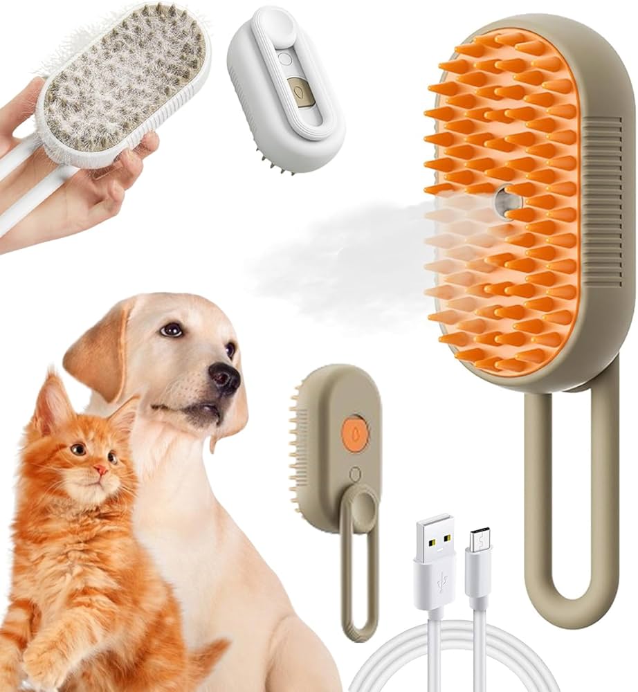 Pet Steamy Grooming Brush Cat & Dog 3-in-1| Rechargeable