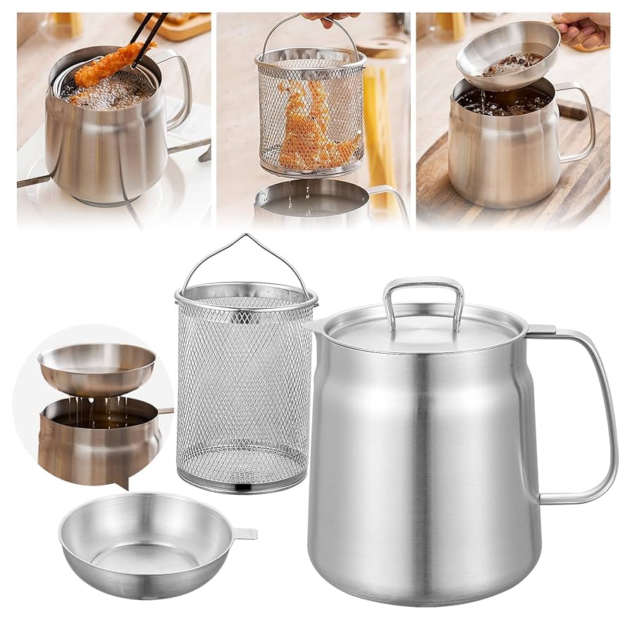 Deep Frying Pot Kitchen Fryer With Strainer Stainless Steel قدر قلي عميق مع مصفاة استانلس ستيل