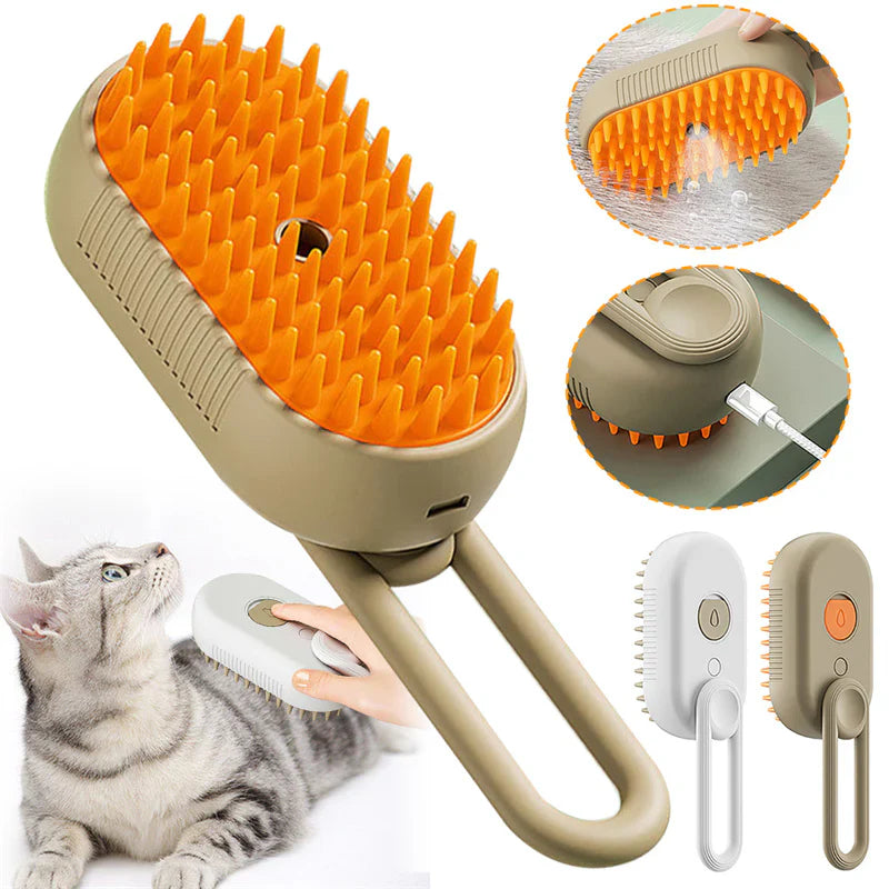 Pet Steamy Grooming Brush Cat & Dog 3-in-1| Rechargeable