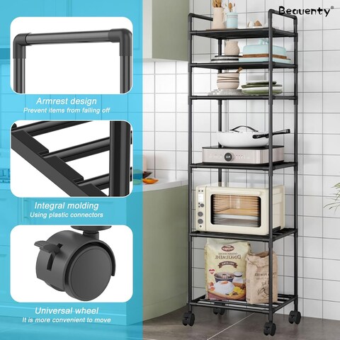 Steel Heavy Duty 6 Tier Rolling Kitchen Storage Shelves رفوف تخزين مطبخ متحركة 6 طوابق