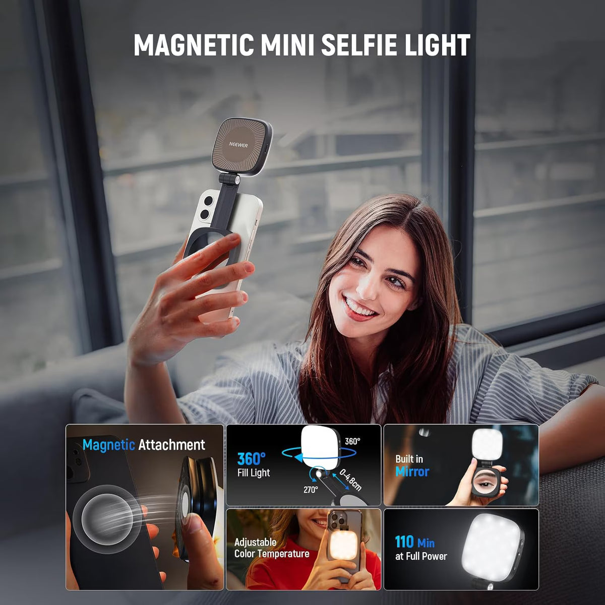Magnetic Selfie Light With Foldable Ring Light