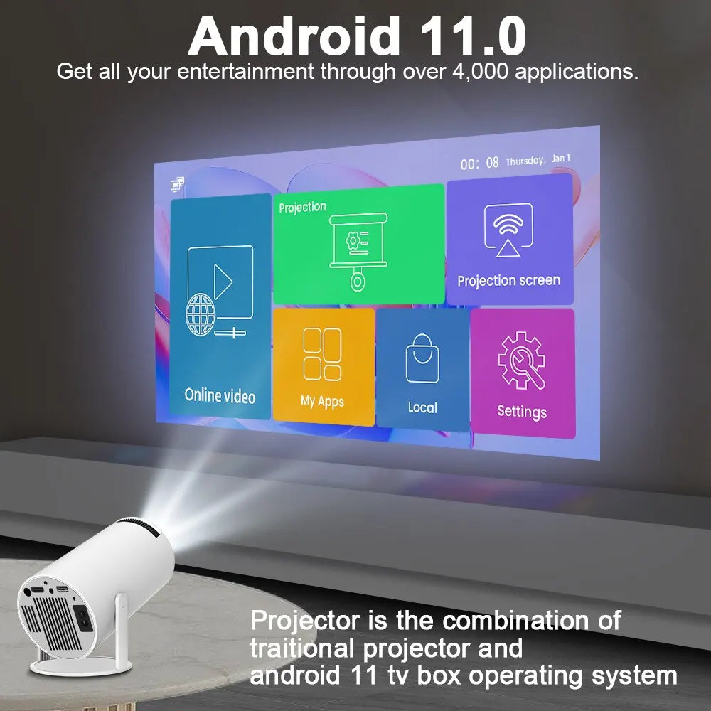 4K Ultra-Portable Cinema Smart Projector HD Spotlight WIFI جهاز عرض سينما ذكي 4K فائق الحمل