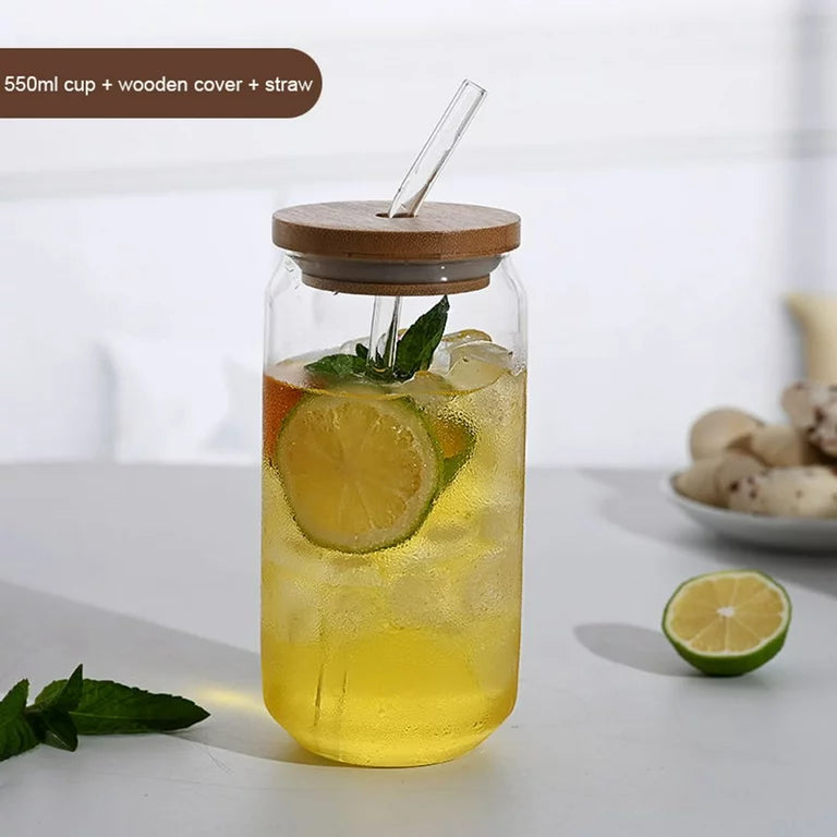 Borosilicate Glass Cups with Lid & Straw - Unique Can Shape