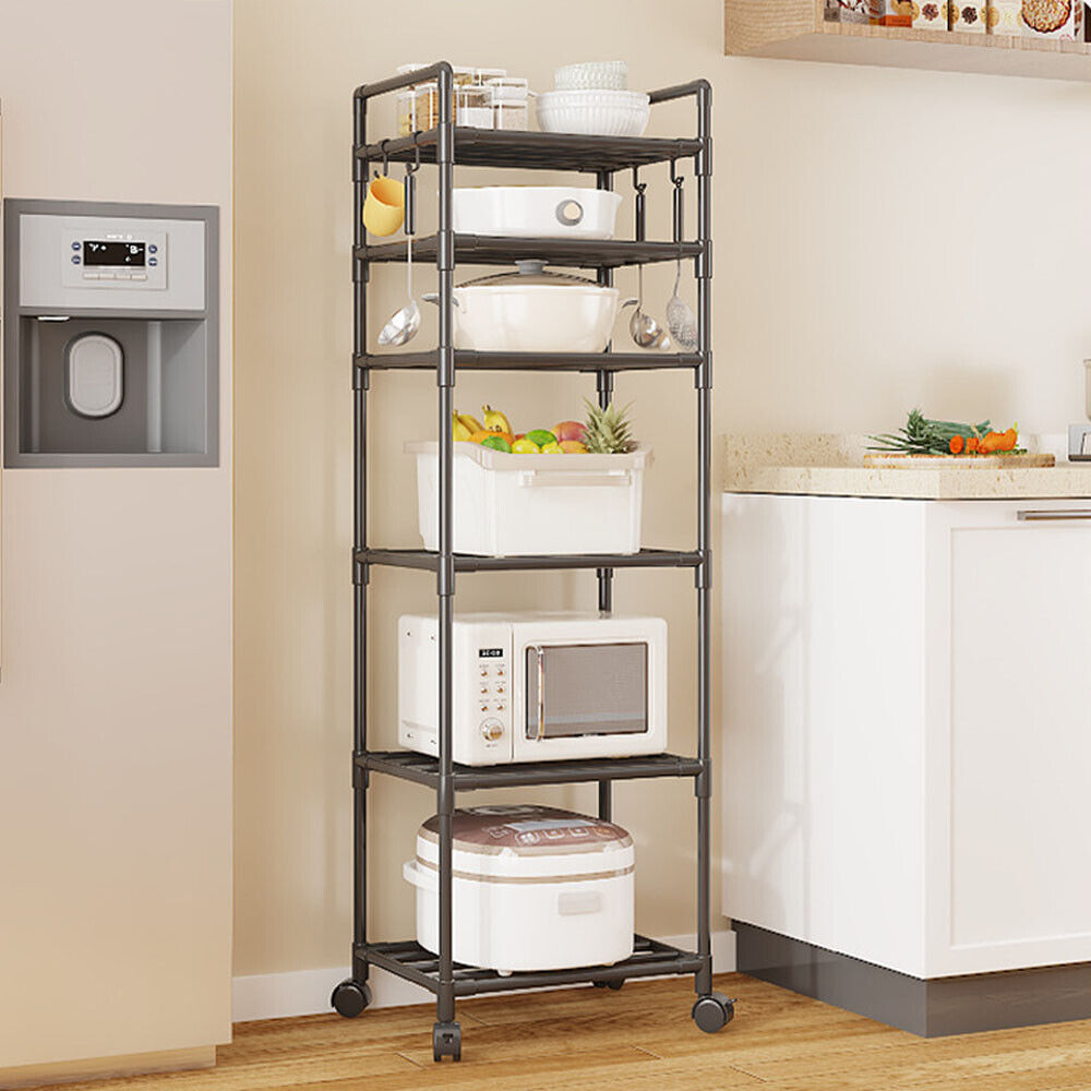 Steel Heavy Duty 6 Tier Rolling Kitchen Storage Shelves رفوف تخزين مطبخ متحركة 6 طوابق